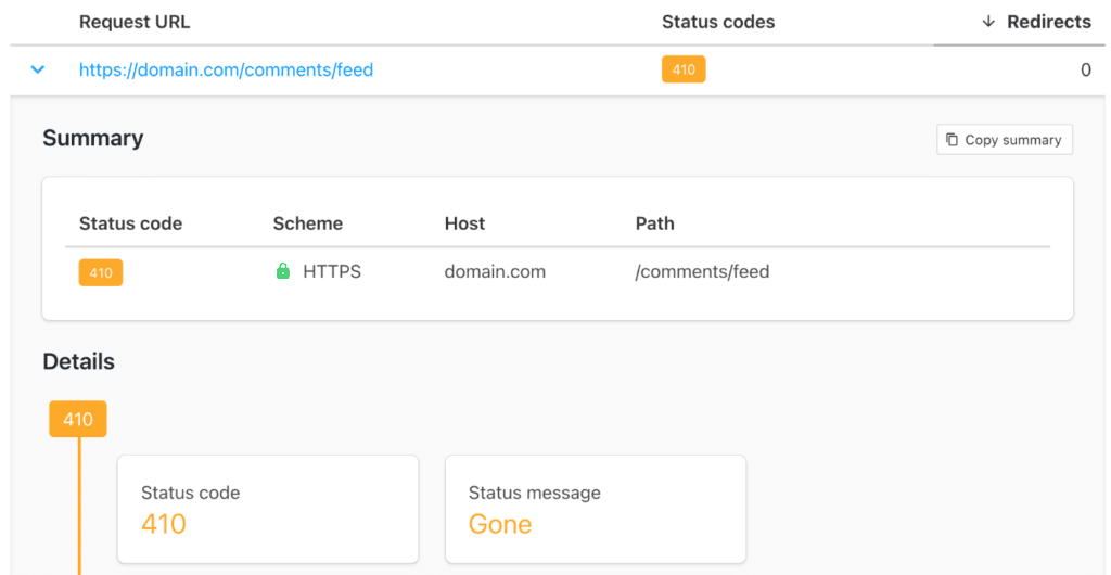 RSS feeds 410 status code
