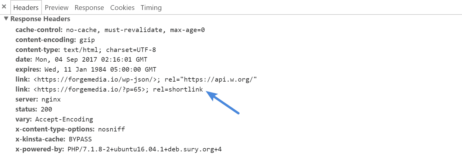 rel=shortlink HTTP response header