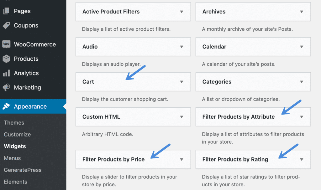 WooCommerce widgets