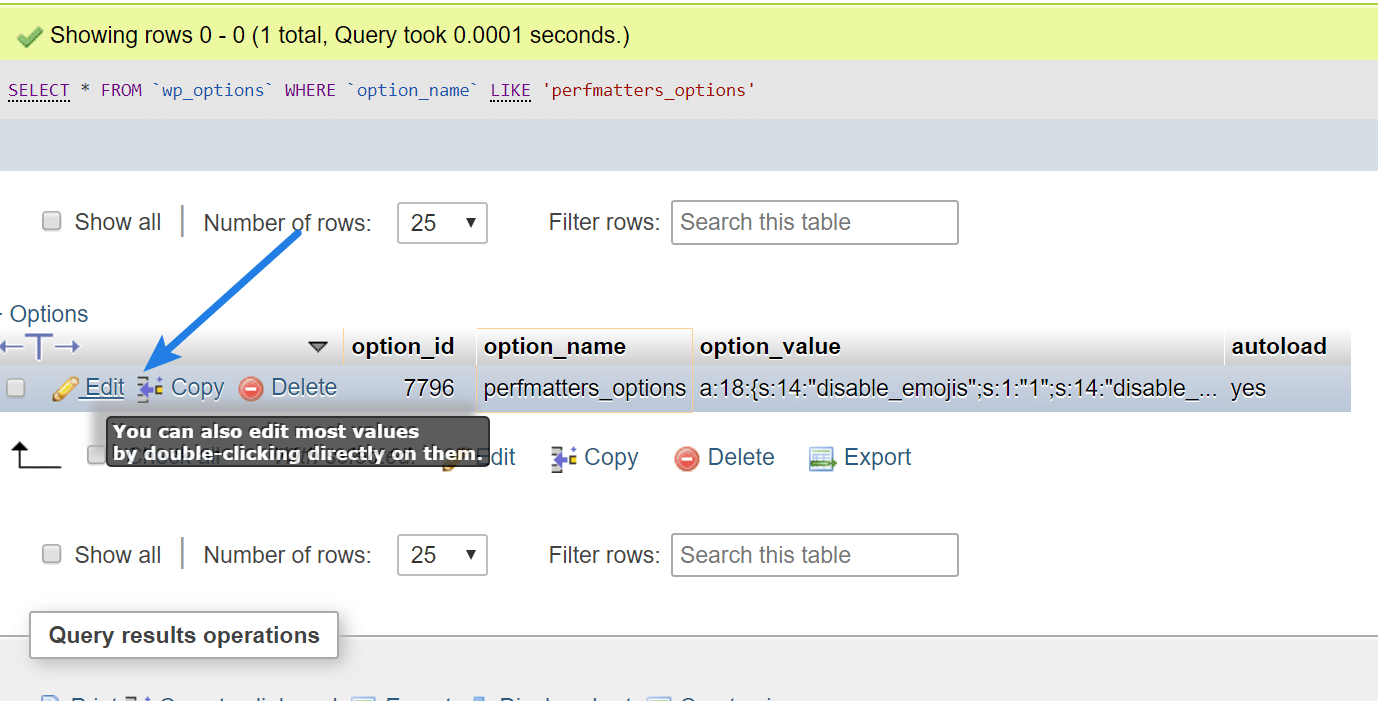 Edit perfmatters_options table