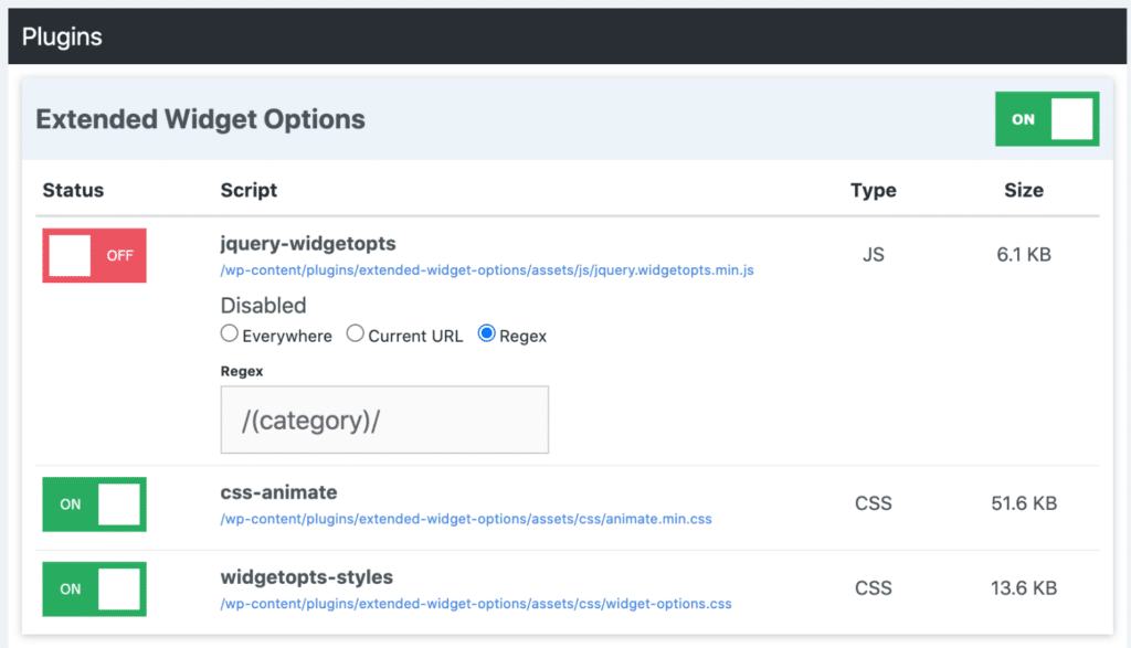 Disable script with Regex