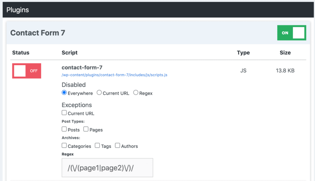 Enable script with Regex