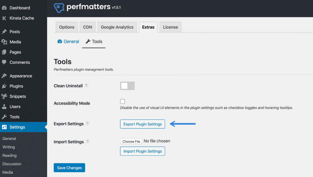 Export plugin settings