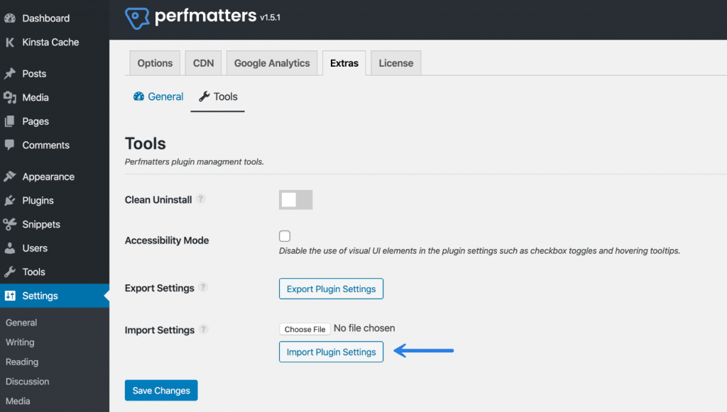 Import plugin settings