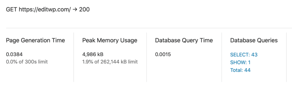 Database query time and queries before