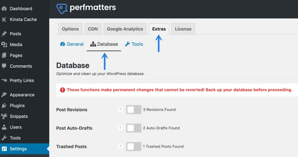 Perfmatters Database