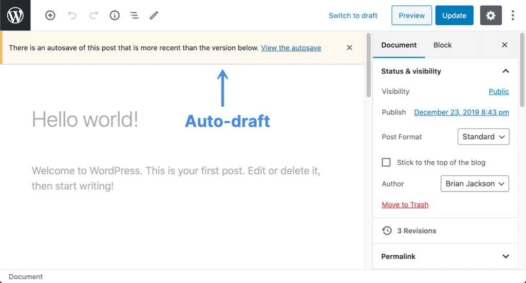 WordPress auto-draft