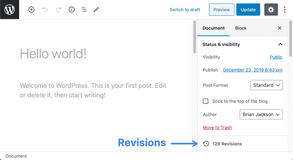 WordPress post revisions