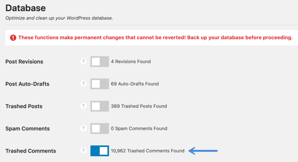 WordPress Trashed Comments