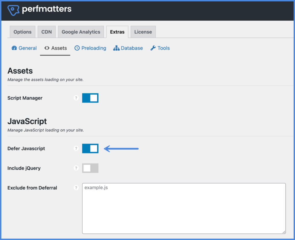Defer JavaScript with Perfmatters