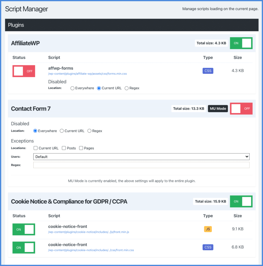 Perfmatters Script Manager