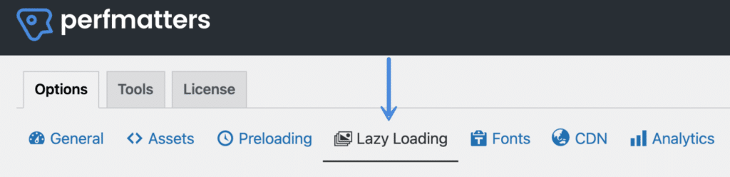 Perfmatters lazy loading menu