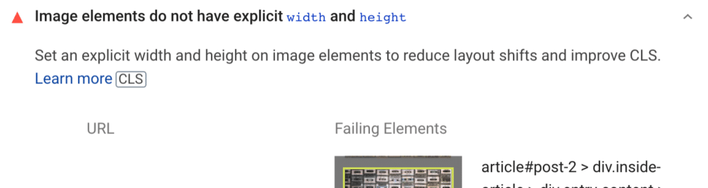 Image elements do not have explicit width and height warning