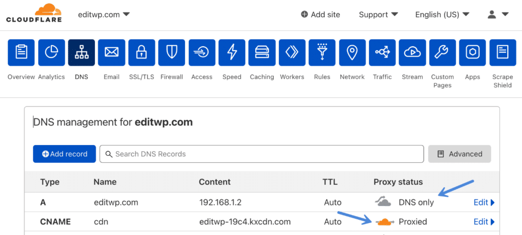 Cloudflare DNS settings