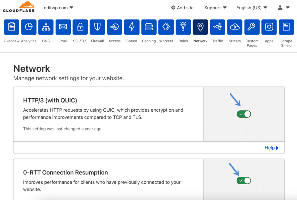 Cloudflare network settings