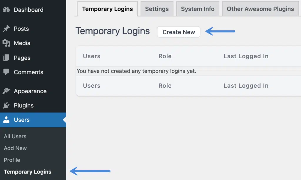 Create new temporary login