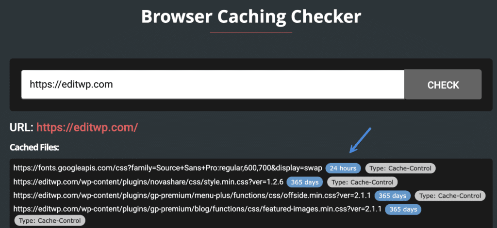 Browser Caching Checker tool