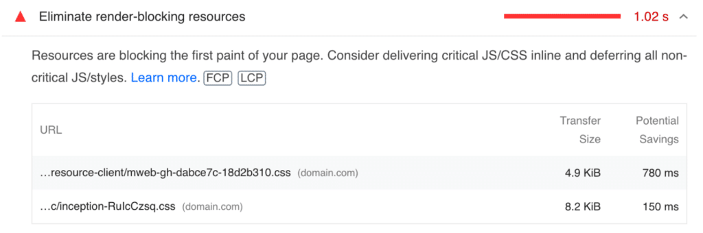 Eliminate render-blocking resources warning in PageSpeed Insights
