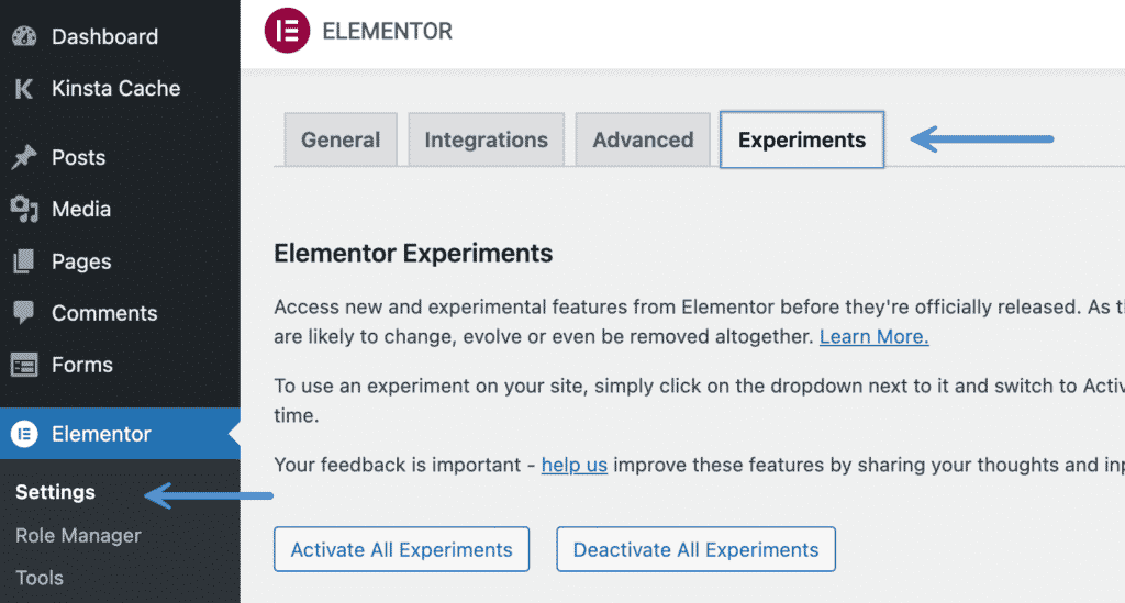 Elementor Experiments