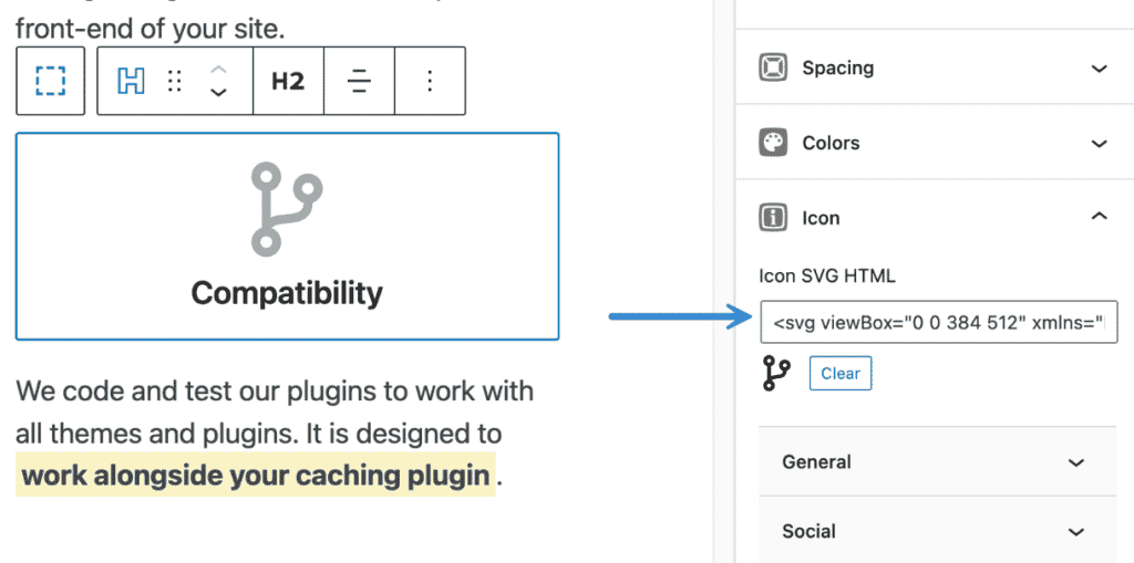 SVG icon in GenerateBlocks