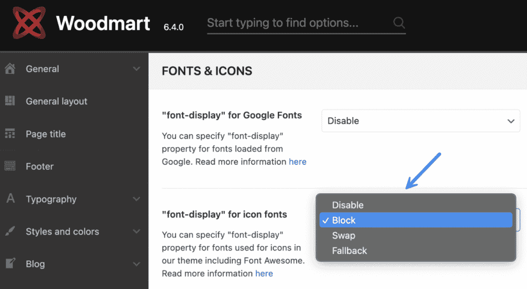 Woodmart font-display for icon fonts