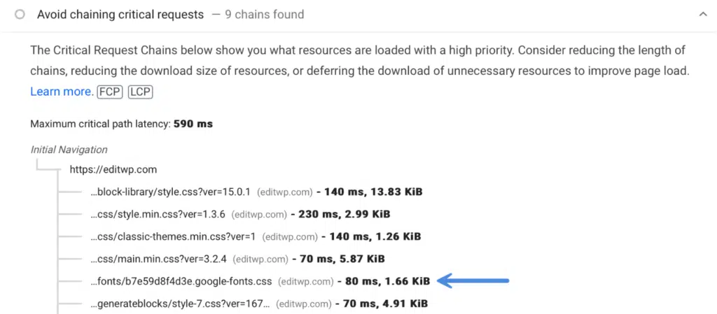 Fix avoid chaining critical requests warning