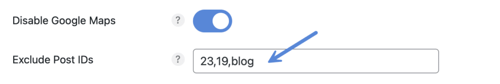 Exclude Post IDs from Google Maps disable