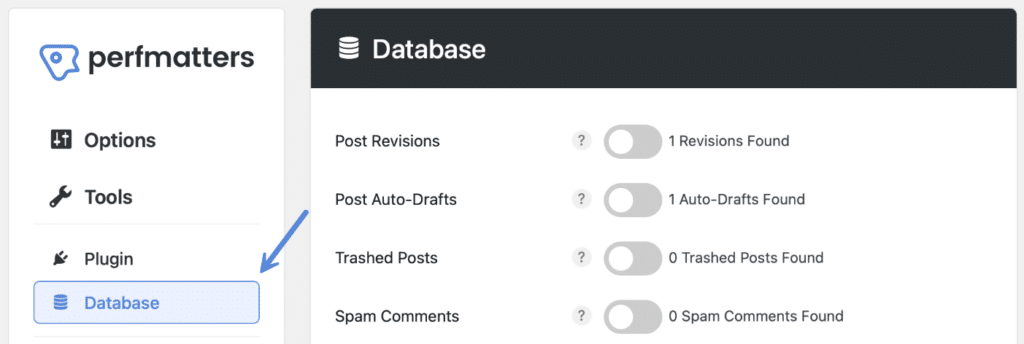 Perfmatters Database