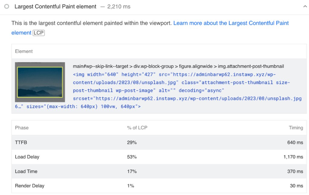 Largest Contentful Paint (LCP) element