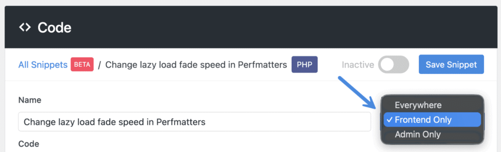 PHP code snippet location
