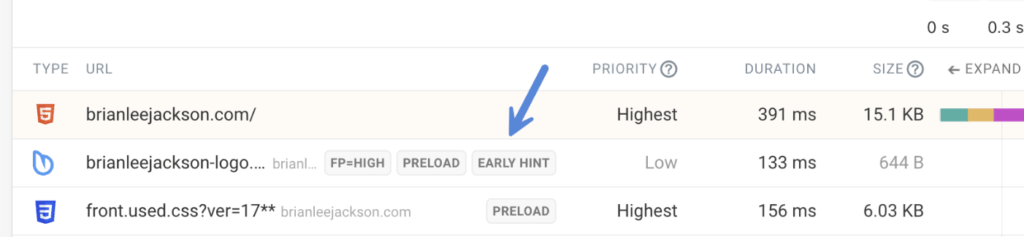 Early Hints attribute in DebugBear