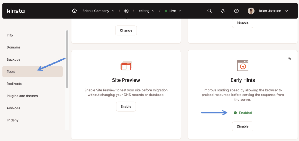 Enable Early Hints with Kinsta