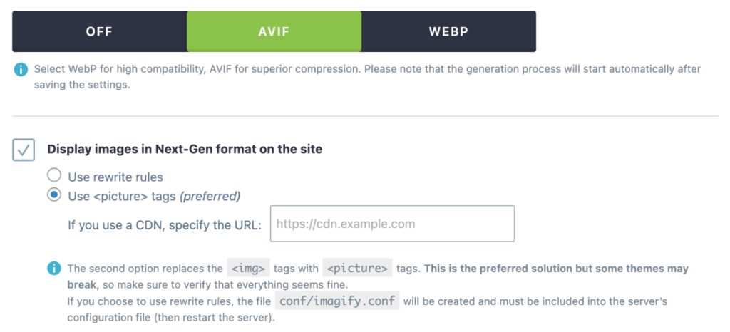 Imagify <picture> method