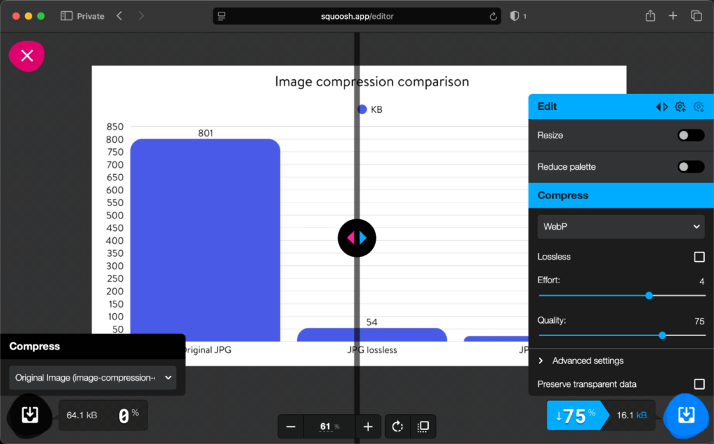 Squoosh image compression tool