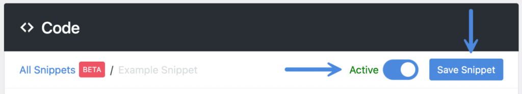 Activate and save snippet