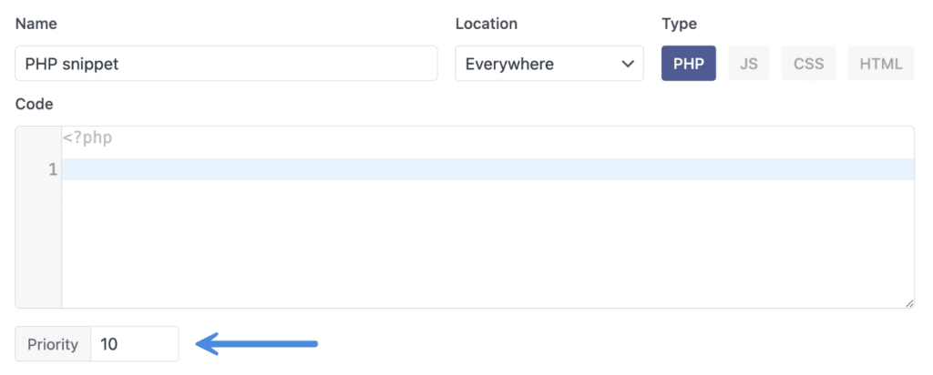 Code snippet priority