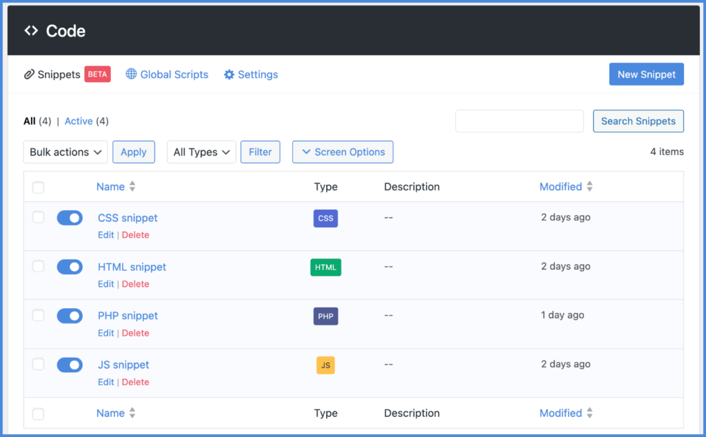 Perfmatters code snippets