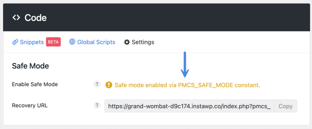 Disable safe mode (PMCS_SAFE_MODE)