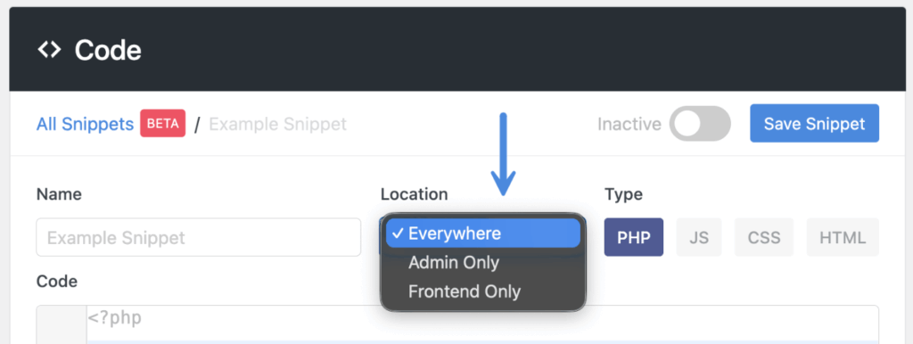 Perfmatters code snippet location