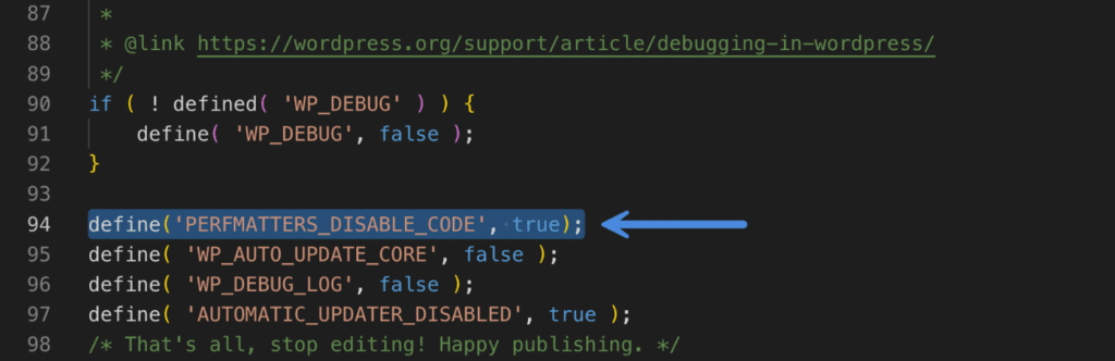 Disable code snippets in Perfmatters