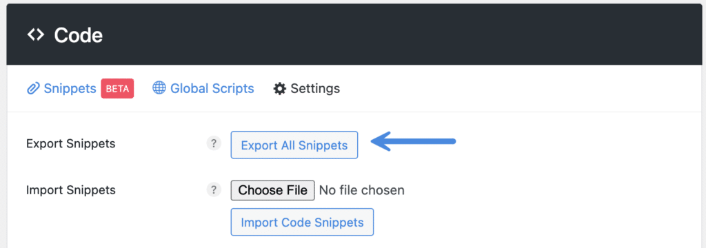 Perfmatters export all code snippets