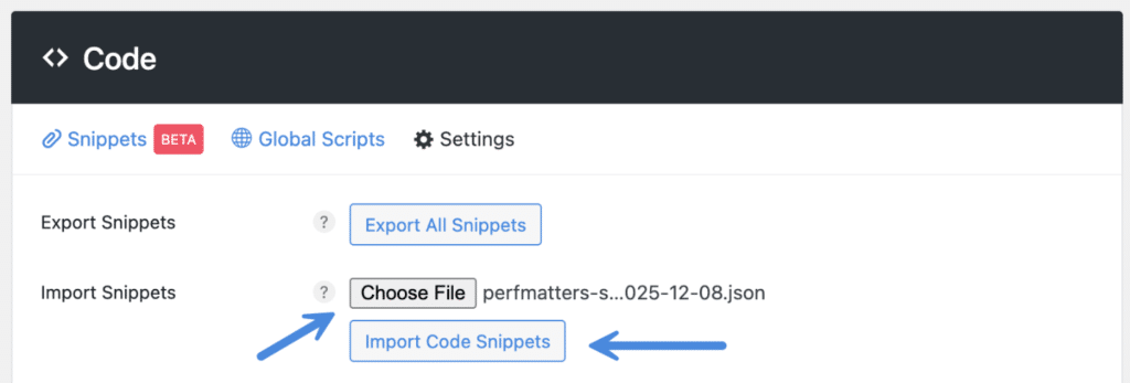 Import code snippets
