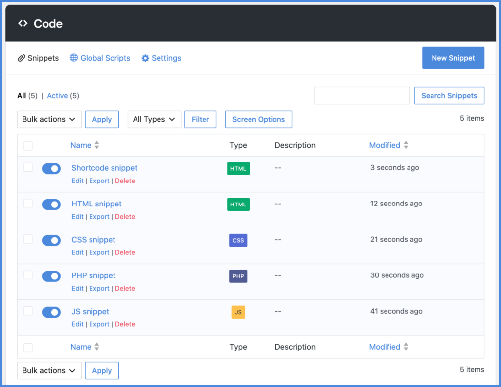 Perfmatters code snippets